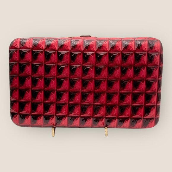 Red Textured Geometric Wallet With Card Slots Snap Closures - Picture 2 of 7